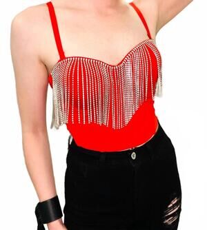 NEW LYDIA women's drippin' diamond top in red